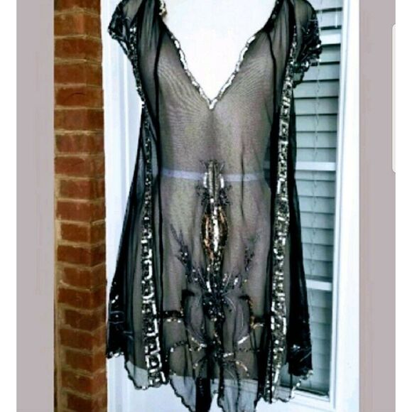 New Free People Embroidered Embellished Black Slip - Picture 4 of 7